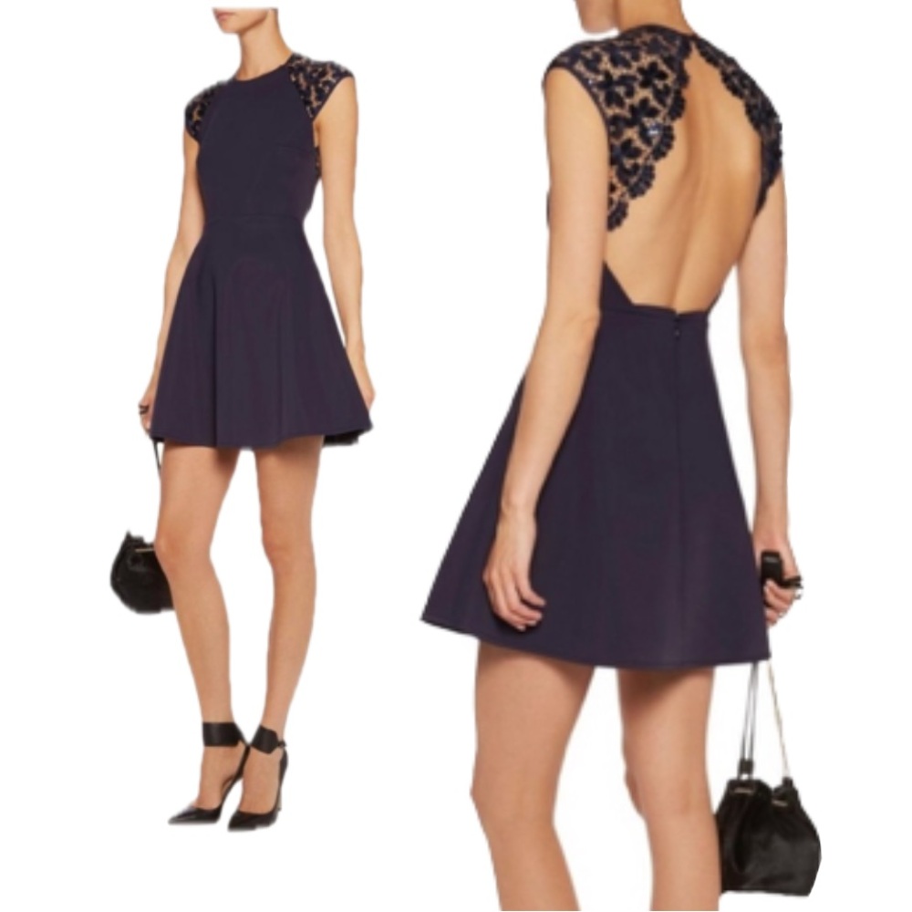 Maje Rodney Open-back Sequin-embellished Lace Neoprene Mini Dress Midnight Black